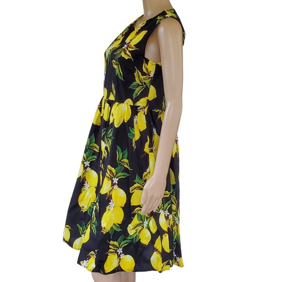 Tropical A Line Dress Women's M Sleeveless Summer Lemon Back Zip Knee Length - Picture 15 of 15
